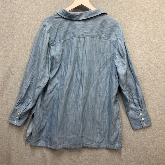 Soft Surroundings Top Sz XL 18 Blue Chambray Tunic Button Revellet Lagenlook NEW - Picture 5 of 16